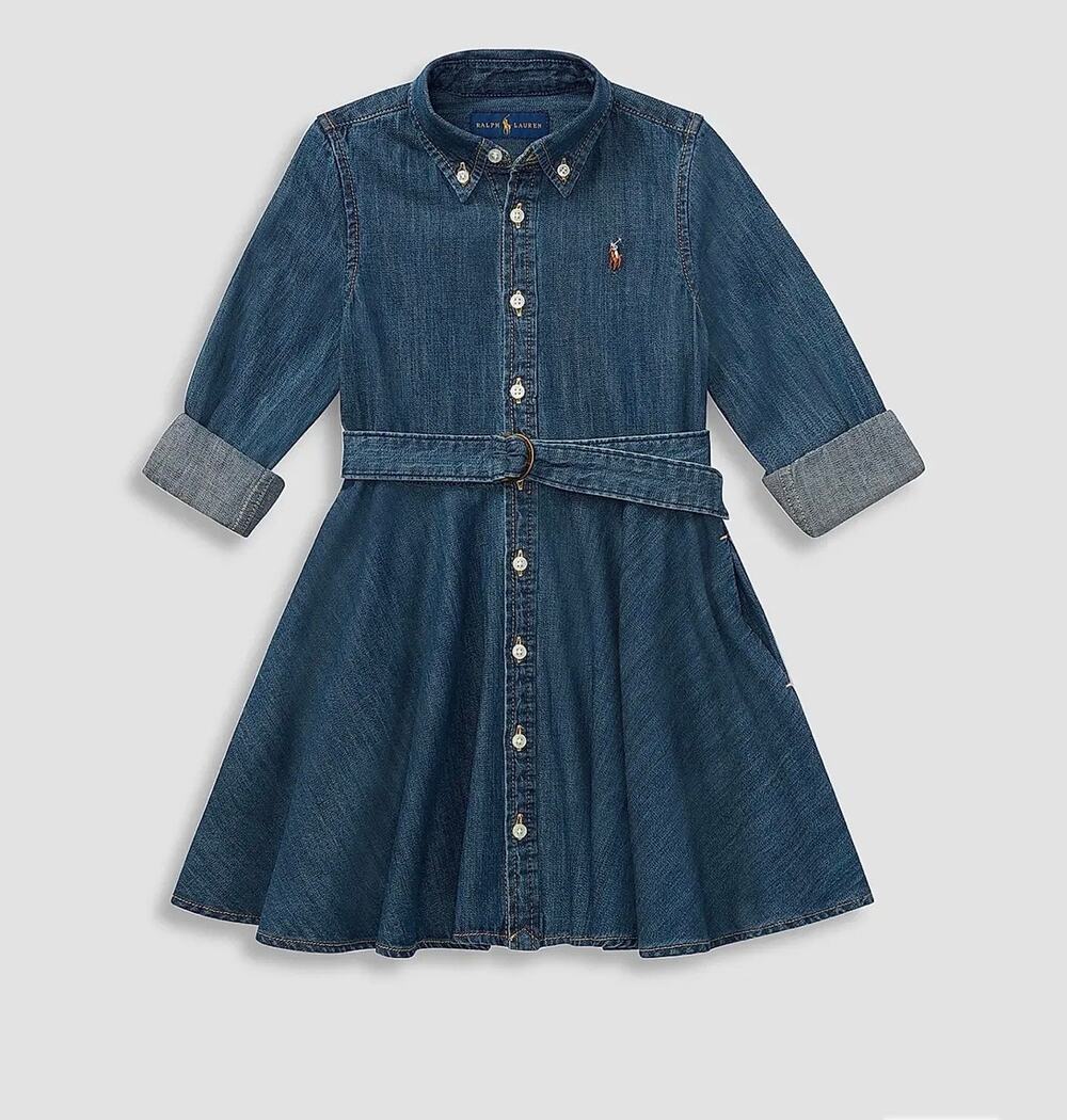 Polo Ralph Lauren girl's belted denim shirtdress Sz. 8 dress blue